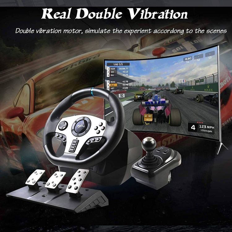عجلة قيادة سباق قابلة للتعديل، PXN V9، مع القابض ومغير السرعات، تدعم وظيفة الاهتزاز وسماعة الرأس، مناسبة لأجهزة الكمبيوتر الشخصية، PS3، PS4، Xbox One، Nintendo Switch.