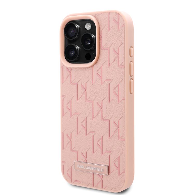 Karl Lagerfeld PU Hard Case for iPhone 16 Pro Max with Karl Lagerfeld Hot Stamp, Slim Profile, Lightweight, Sustainable Packaging, Comfortable Grip, Easy Snap-on  - Pink