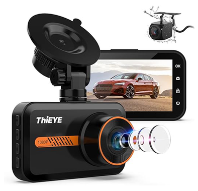 ThiEYE Dual Dash Cam Front and Rear, 1080P FHD 3” IPS Screen, 170° Wide Angle, Loop Recording, WDR, Night Vision, G-Sensor