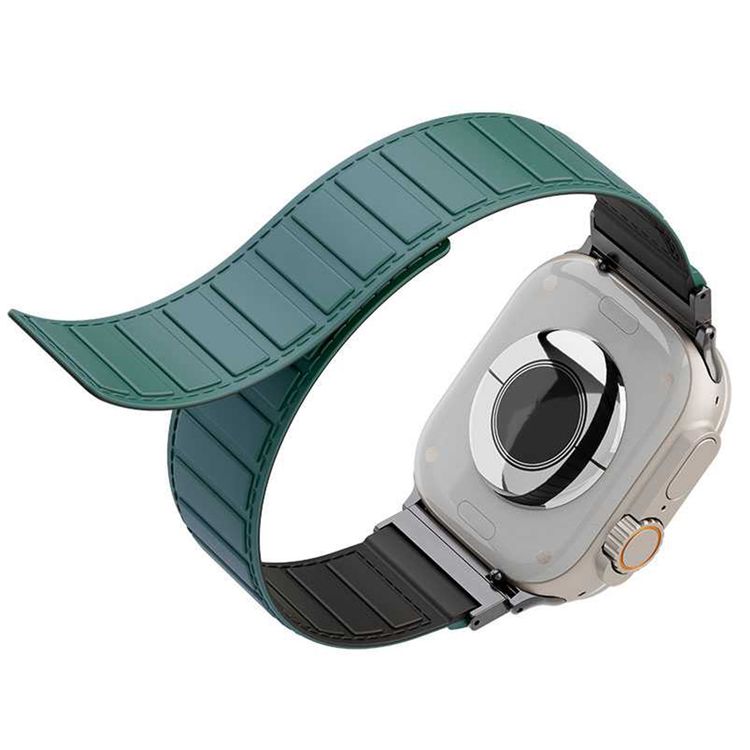 Levelo Vogue Silicone Watch Strap with Magnet for Apple Watch 49/45/22mm, Hypoallergenic Material, Compatible with SE, Series 8, 7, 6, 5 & 4, 360° Rotating Interface, Lightweight & Flexible Fit - Black / Green