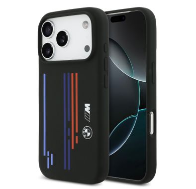 BMW MagSafe Liquid Silicone Case with Printed Multi-Tricolor for iPhone 17 Pro, Drop Protection, Slim Profile, Easy Snap-On, Sustainable Packaging - Black