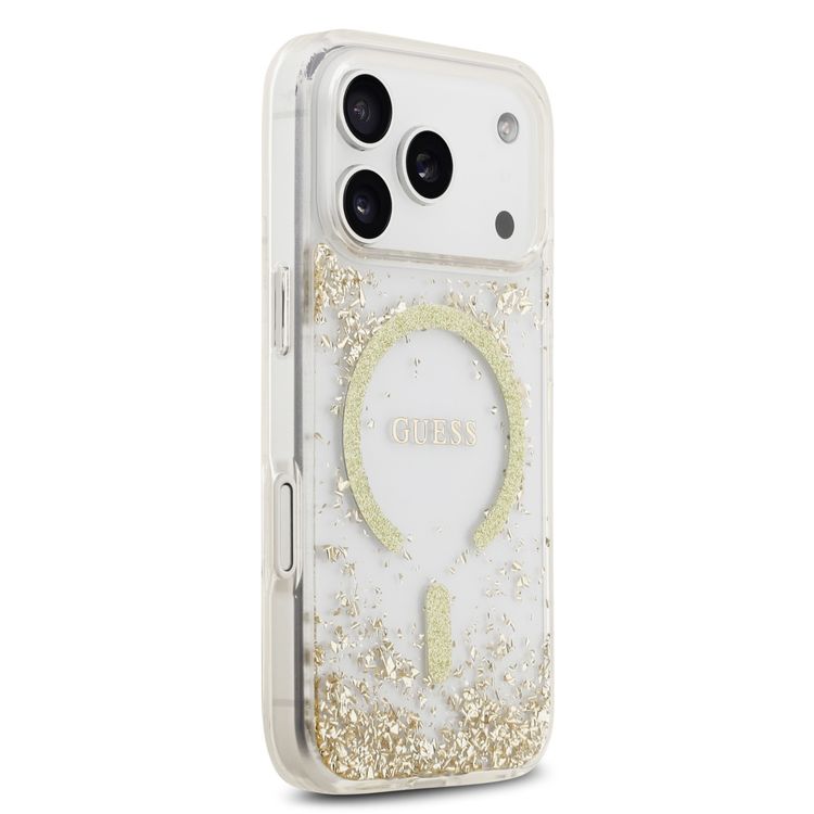 Guess MagSafe Glitter Pattern Case for iPhone 17 Pro, Drop Protection, Lightweight Design, Comfortable Grip, Sustainable Packaging, Easy Snap-On, Slim Profile - Gold