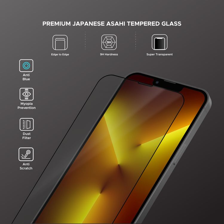 واقي شاشة Liberty Guard Azure Full Cover Black بحافة مدورة لهاتف iPhone 13 Pro Max، مضاد للصدمات والتأثير - أسود