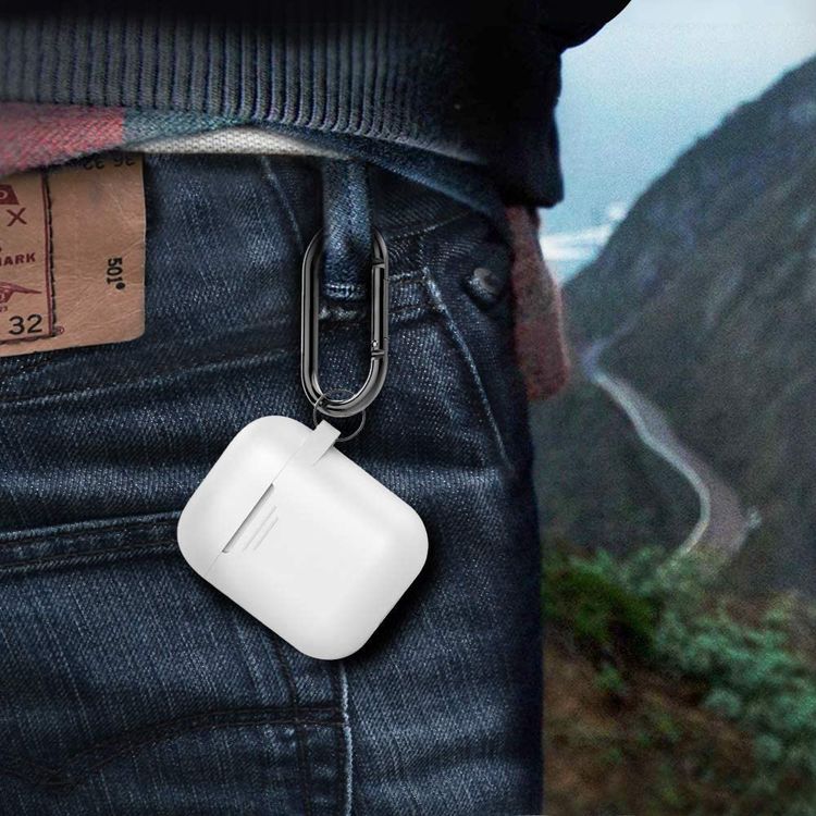 AhaStyle Keychain Silicone Case with Anti-Lost Ring for AirPods 1/2 Generation, Drop Resistant, Dustproof and Absorbing Protective Cover with Hang Case White