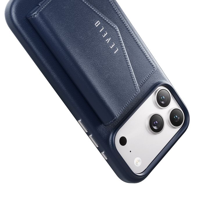 Levelo Vertex PU Leather Wallet Case for iPhone 17 Pro Max, Shock-Resistant Bumper, Raised Bezels for Camera & Screen, MagSafe Compatible, Drop-Tested, Full-Wrap Leather Build, Detachable Magnetic Wallet - Dark Blue