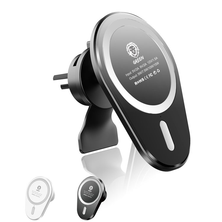 Green Lion Wireless Magnetic Car Charger 15W - Black