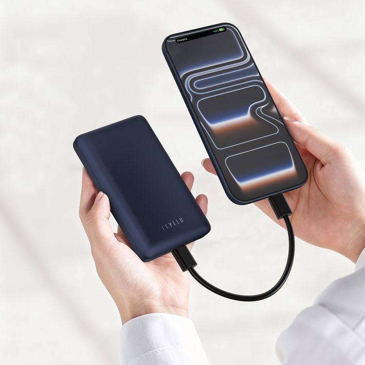 Levelo Vence 10000mAh Power Bank with Qi2.2 Technology, 25W Wireless Charging, Type-C Input & Output Port, Ultra-Strong Magnets, Pocket-Friendly, Travel-Ready, Type-C to Type-C Cable Included, Fast Charging, Ultra-Compact Design, Consistent Power - Blue