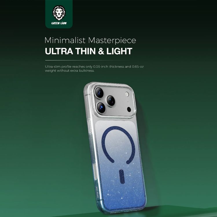 Green Lion Glitter MagSafe Case for iPhone 17 Pro Max, Anti-Fingerprint & Anti-Scratch, Comfortable Grip, Camera Protection, Anti-Yellowing, Ultra-Slim & Lightweight Design - Blue