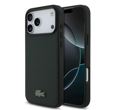 Lacoste MagSafe PU Leather Hard Case with Iconic Petit Pique Logo for iPhone 17 Pro, Drop Protection, Slim Profile, Easy Snap-On Design, Sustainable Packaging - Dark Green