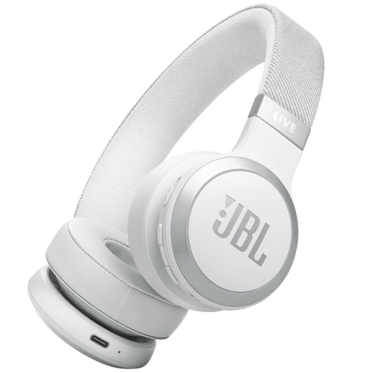 JBL Live 670NC Wireless Over-Ear Headphones With True Adaptive Noise Cancelling, Hands Free Call, Detachable Cable, Built-in Microphone, Ambient Aware - White