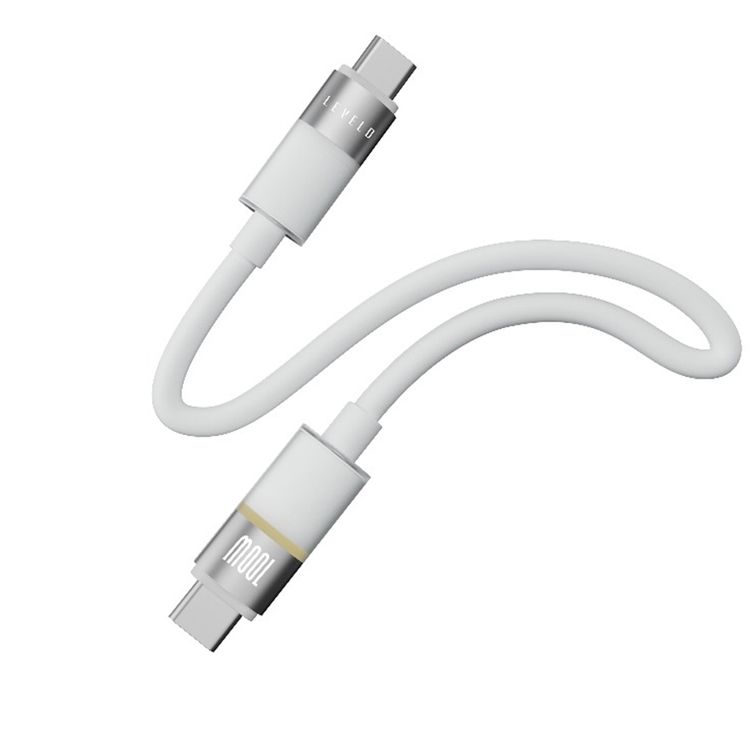 Levelo Luno USB-C to USB-C Cable with 100W Power Delivery, 1m Cable Length, 480Mbps Data Transfer Speed, Silicone Material, Tangle-Free, LED Indicator - Lunar White
