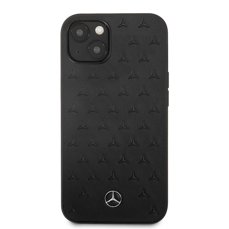 CG MOBILE Mercedes Benz Genuine Leather Hard Case Quilted Stars Pattern Metal Star Logo Compatible for iPhone 13 Pro Max (6.7") Easy Access to All Ports, Anti-Scratch, Shock Absorption Back Cover Suitable with Wireless Charging Officially Licensed