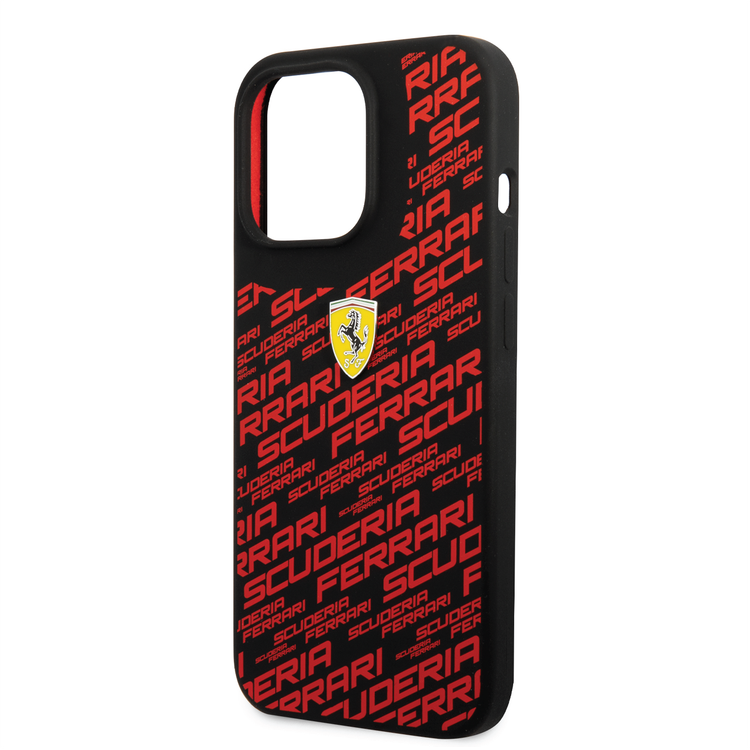 Ferrari Liquid Silicone Case All Over Printed Scuderia iPhone 14 Pro Max Compatibility - Black