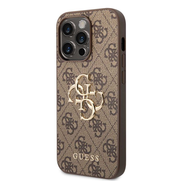 Guess PU Leather Case with 4G Metal Logo - Brown - iPhone 15 Pro