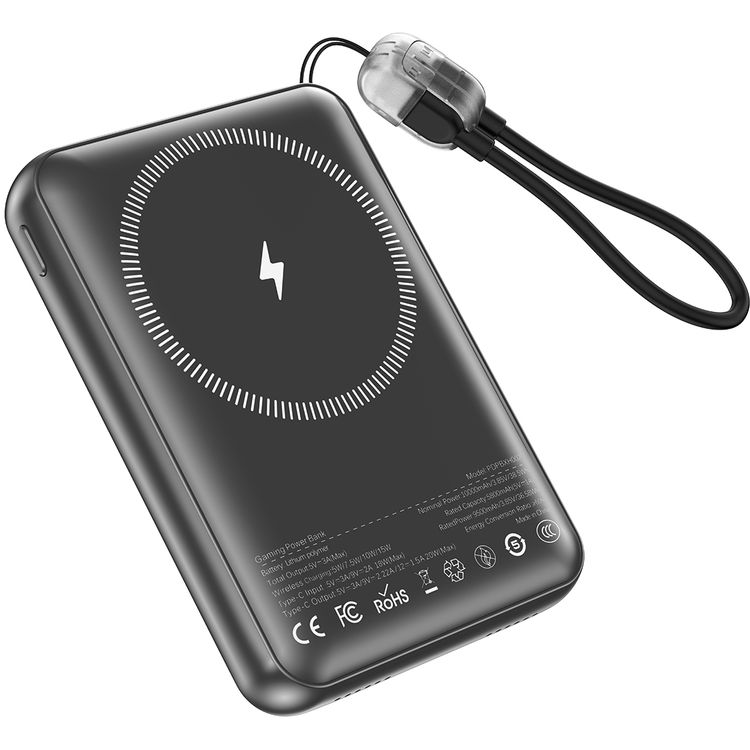 بنك طاقة بورودو أركيدفولت ماج سيف 10000 مللي أمبير/ساعة مع وحدة تحكم مدمجة، +100 لعبة كلاسيكية، PD 20 وات، شاشة عالية الدقة 2.8 بوصة، كابل USB-C - أسود