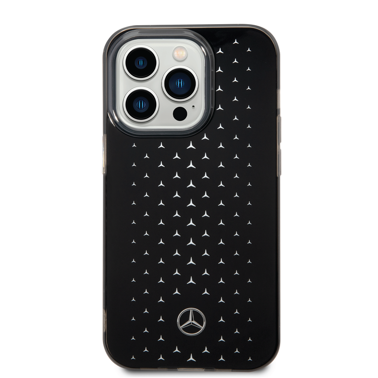Mercedes-Benz Double Layer PC/TPU Case with Large Star Pattern iPhone 14 Pro Compatibility - Silver