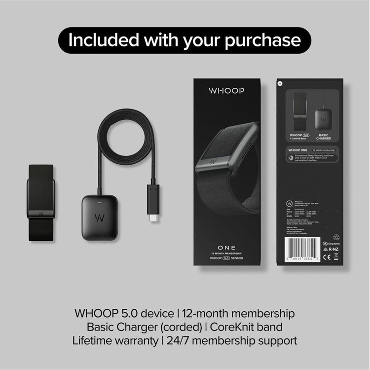 WHOOP One Wearable Activity Tracker with 12-Month Membership, Over 14 Days of Battery Life, CoreKnit Band, Wired Charging, IP68 Waterproof - Jet Black
