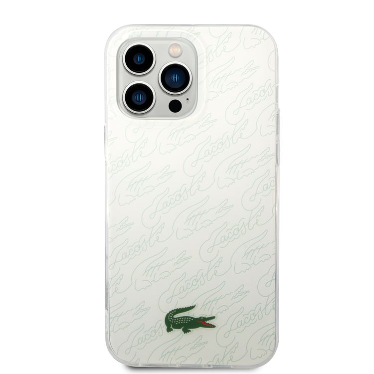 Lacoste Hard Case IML Double Layer & Dyed Bumper Signature Pattern - iPhone 14 Pro Max - White