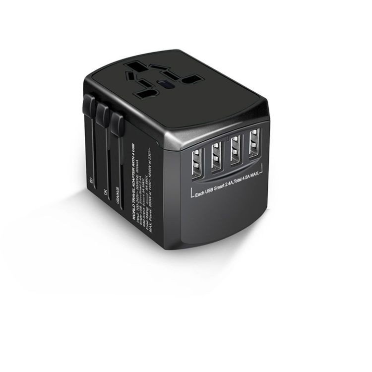 Green Lion Universal Travel Adapter ( 4 USB Port ) 5V 4.5A , Universa , 4500mh - Black