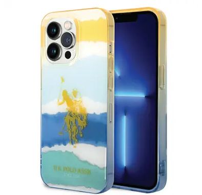 USPA PC/TPU Case with Blurred Stripes & Horse Logo iPhone 14 Pro Max Compatibility - Yellow