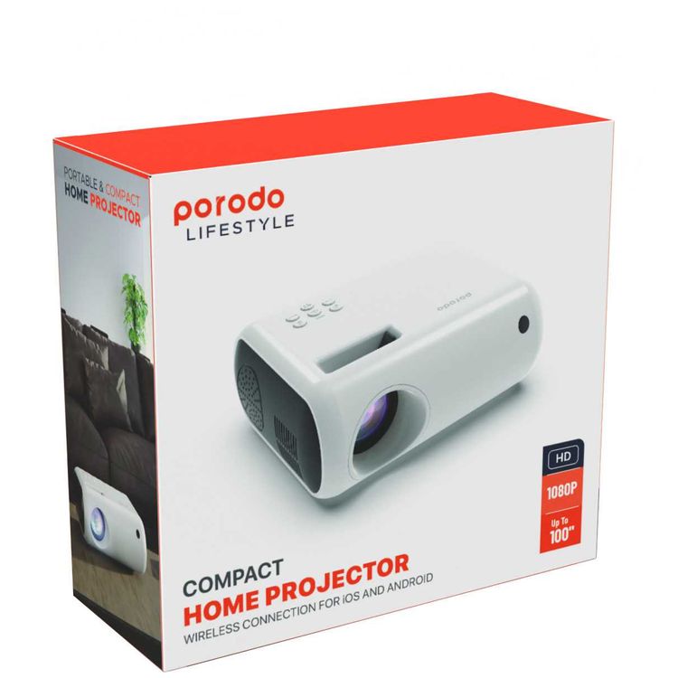 Porodo LifeStyle Mini Projector 720p  - White