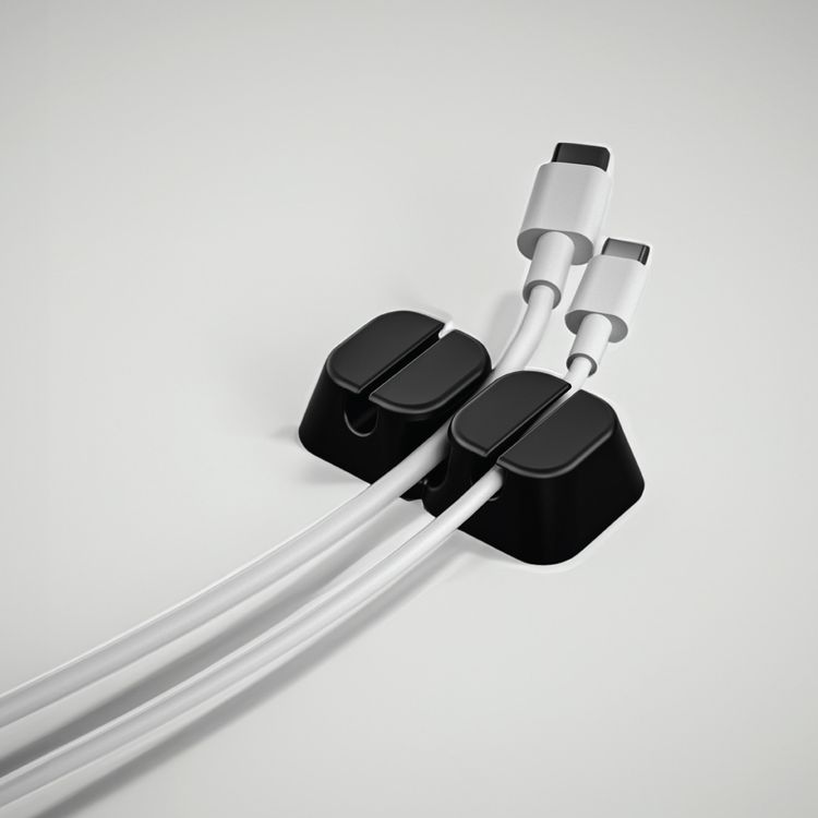 Green Lion 2-in-1 Cable Organizer with 6 Slots, 3M Self-Adhesive Backing, Durable TPR Material, Supports Audio, Ethernet, Data & Mouse Cables, Effortless Cable Access, Easy to Apply - Black