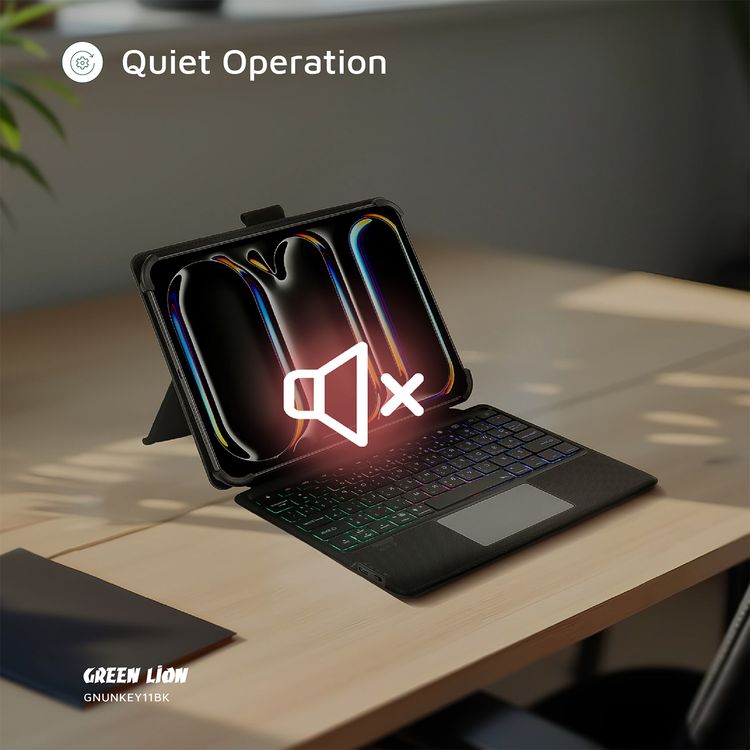 جراب لوحة مفاتيح ذكية عالمية من جرين ليون عربي وإنجليزي، عمر البطارية يصل إلى 80 ساعة، مدى يصل إلى 10 أمتار، باللون الأسود