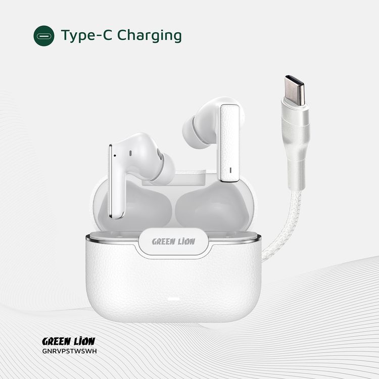 Green Lion River Plus True Wireless Earbuds with ANC + ENC Clarity, 2.4G Connector Included, Up to 7 Hours of Playtime, Smart in-Ear Detection, Bluetooth Version 5.4, -42dB Noise Reduction, 35 Hours Standby Time - White