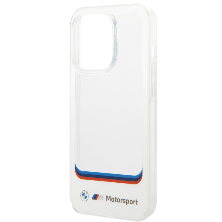 BMW Motorsport Collection PC/TPU IML Case Big Square Transparent and Printed Bottom Logo iPhone 14 Pro Compatibility - White