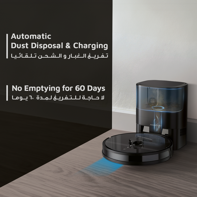 Powerology Smart Station Robot Vacuum & Mop, Smart Navigation , Brushless Motor , Suction Power, Powerful Motor & Suction - Black