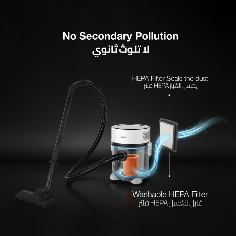 مكنسة كهربائية 2 في 1 من جرين ليون، تنظيف عمودي، شفط مسطح طويل، تصميم رائع، تتضمن حامل فرشاة الأرضية - أبيض 