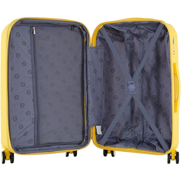 H.T Luggage Bag, Hard Case Polypropylene (PP) Material, Expandable, Telescopic Handle, Scratch Resistant, TSA Lock, Medium Case Size - Yellow