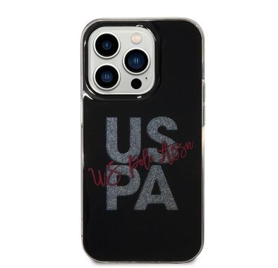 حافظة بطاقات لامعة من US Polo لهاتف iPhone 14 Pro Max - أسود