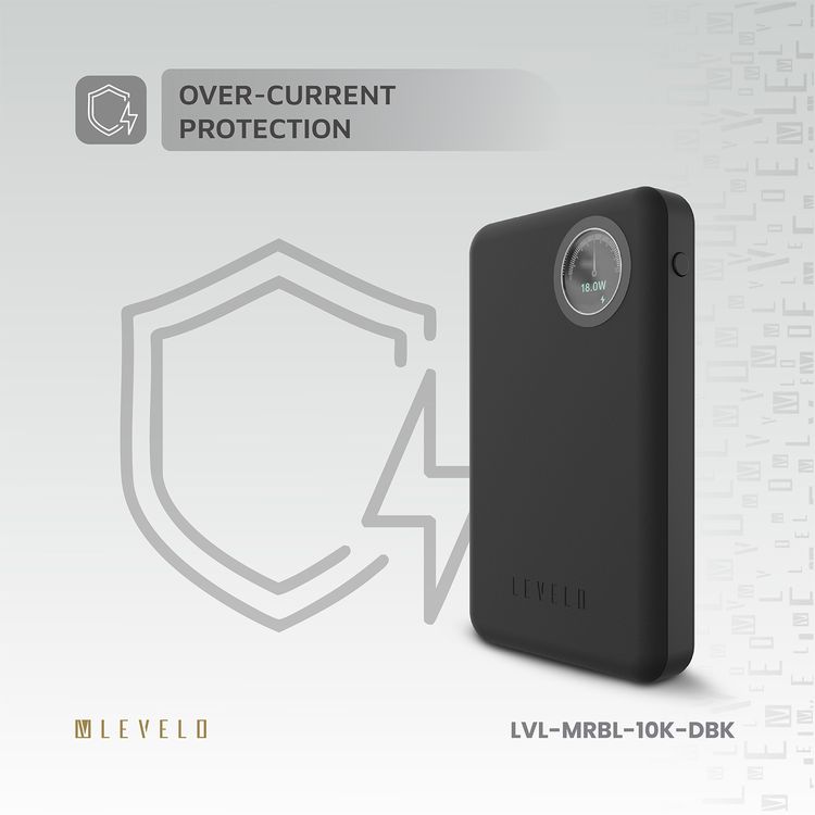 Levelo Marabella MagSafe Leather 10000mAh Power Bank with OLED Battery Status Display, N52 Magnets, 15W Wireless Charging, 20W Power Delivery, Overcurrent Protection - Dusk Black