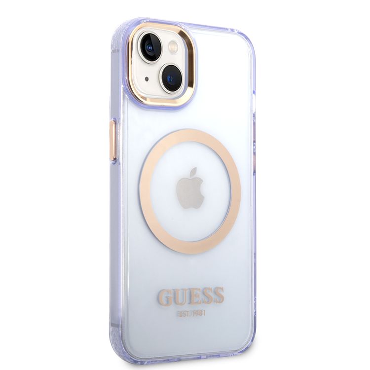 Guess Magsafe Case With Translucent Gold Outline - iPhone 14 - Purple