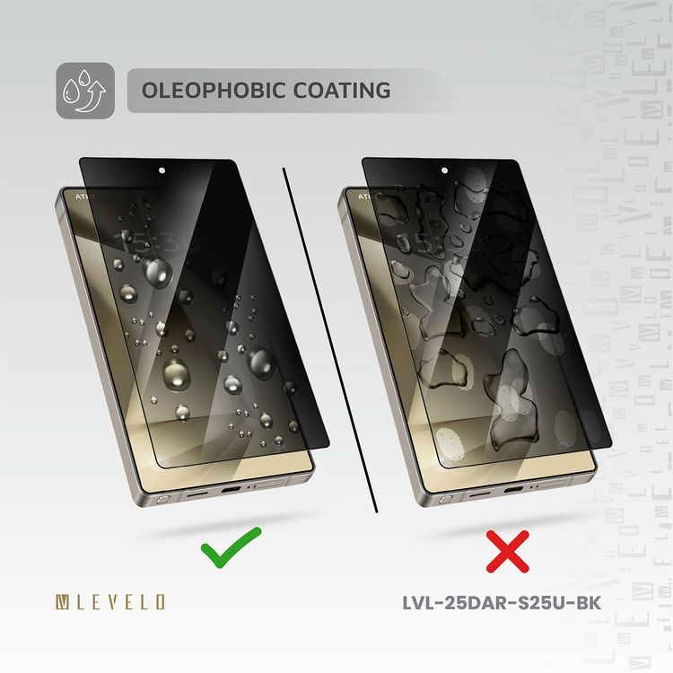Levelo 2.5D Silk Print High Silicone AR Screen Protector for Samsung Galaxy S25 Ultra, Anti-Reflection Privacy Glass, 0.25mm Ultra Thin, Scratch-Resistant, Oleophobic & Hydrophobic Coating, Instant Fingerprint Unlock, Air Bubble Prevention, Explosion- Proof, Auto-Exhaust - Black