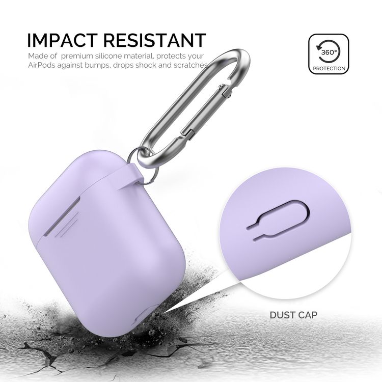AhaStyle PT06-3_LR Premium Portable Keychain Silicone Case with Metal Carabiner, Anti-Scratch and Drop Shock Protection Cover Compatible for Airpods - Lavender Purple