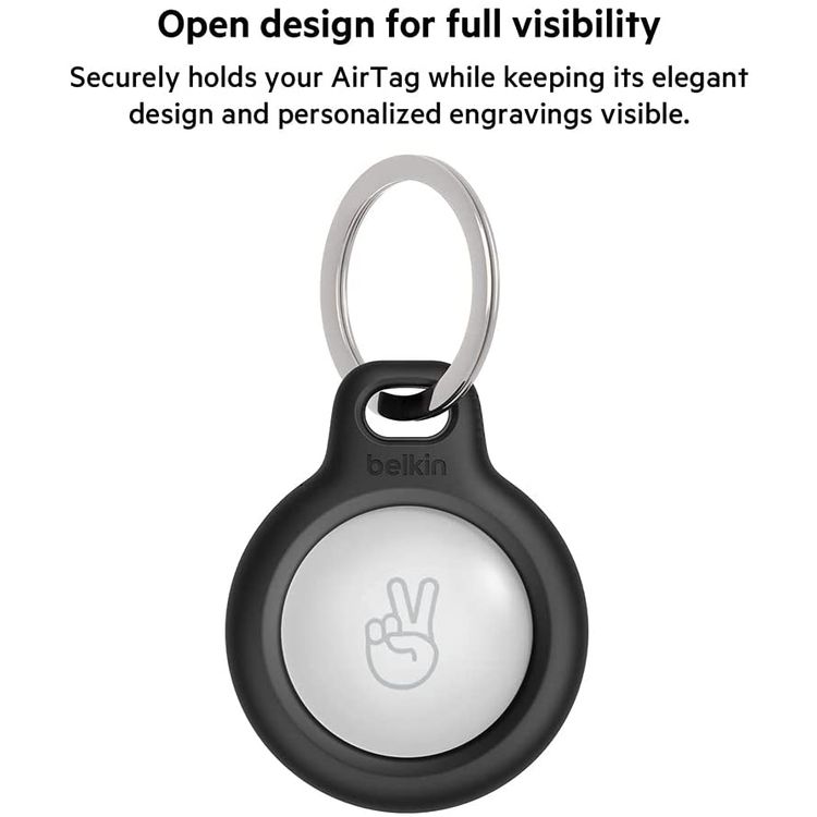 بيلكين حامل آمن مع حلقة مفاتيح متوافق مع ابل ايرتاغ ، غطاء جلدي واقي للخدش ، حامل مضاد للضياع مناسب لجهاز تعقب ايرتاغ بلوتوث - اسود
