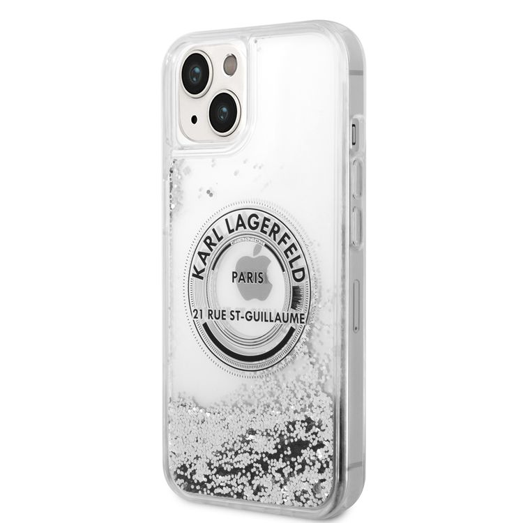 Karl Lagerfeld Liquid Glitter Case Silicone Round RSG Logo Ultra-Thin iPhone 14 Compatibility - Silver