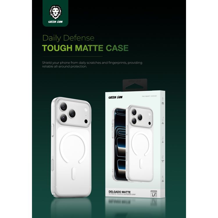 Green Lion Delgado Matte MagSafe Case for iPhone 17 Pro Max, Drop Protection, Anti-Fingerprint, Comfortable Grip, Anti-Scratch, Camera Protection - Clear