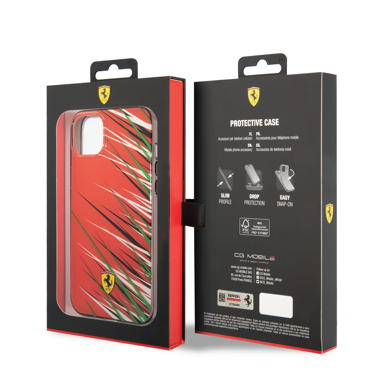 Ferrari PC/TPU Case with Double Layer Grass Print iPhone 14 Plus Compatibility - Red