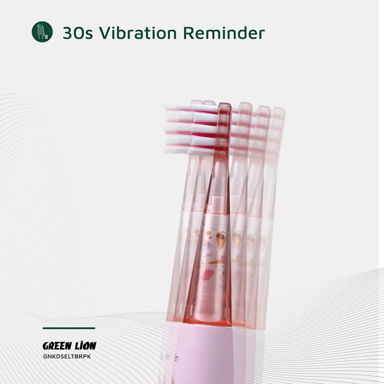 Green Lion Kids Electric Toothbrush with 3 Function Modes, 60 Days Working Time, Food-Grade Bristles, Waterproof, Shining Lights, 500mAh Battery Capacity - Pink 