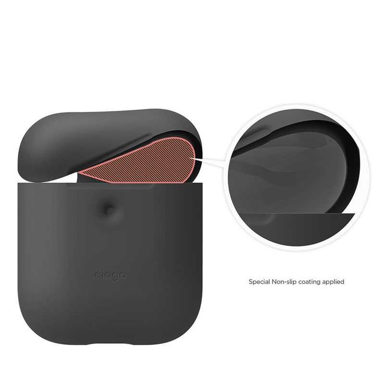 Elago Compatible w/ 2nd Generation Airpods Silicone Case, Smooth & Transparent Thin Wall, LED light Visible, AntiSlip Coating in Cap, Flexible, Shock & Scratch Resistant-Dark Gray