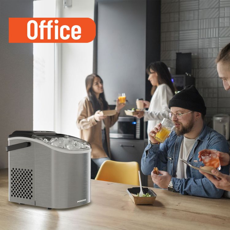 صانع الثلج الفوري بورودو لايفستايل بغطاء شفاف، إنتاج سريع للثلج، تصميم موفر للمساحة، لوحة تحكم سهلة الاستخدام، 12 كجم من الثلج في 24 ساعة، يتضمن ملعقة ثلج، سعة 0.6 كجم من الثلج - لون فضي