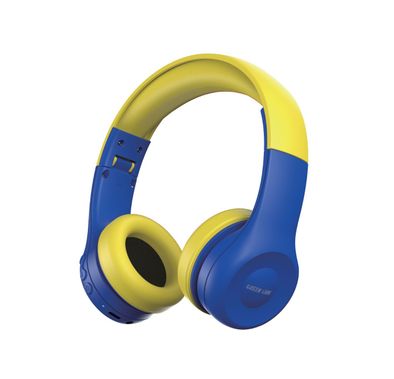 Green Lion Gk-100 Kid Wireless Headphones with High-quality Audio Clarity, Kid-Friendly, Built-in AUX Option, 40mm Driver Size, 15 Hours Playtime, Less than 2 Hours Re-charge Time, Lightweight,  10m Bluetooth Range - Blue/Yellow
