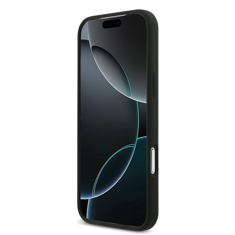 جراب BMW MagSafe سائل سيليكون مع شعار عمودي لهاتف iPhone 17 Pro Max، تصميم نحيف، حماية من السقوط، تغليف مستدام، تصميم سهل التركيب - أسود