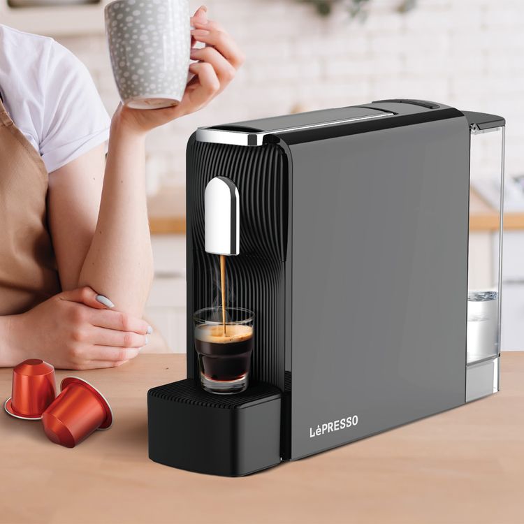 LePresso Baristo Espresso Machine with Powerful Italian Pump, 550mL Water Tank Capacity, 1200W Rated Power, Customizable Volume Control, Removable Drip Tray, Compatible with Nespresso Capsules - Black