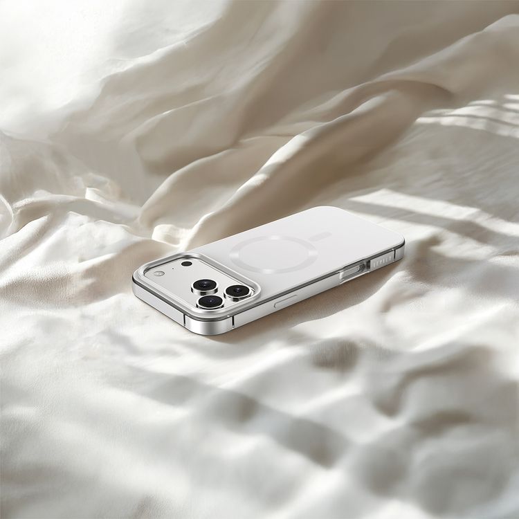 Levelo Opulis MagSafe Frosted Case for iPhone 17 Pro Max, Liquid Silicone Comfort, Anti-Scratch, Aluminum Alloy Frame for Camera & Edges, Anti-Fingerprint, Strong Magnets, Multi-Layer Design, Shock-Resistant Bumper, Non-Slip Surface - Silverstone