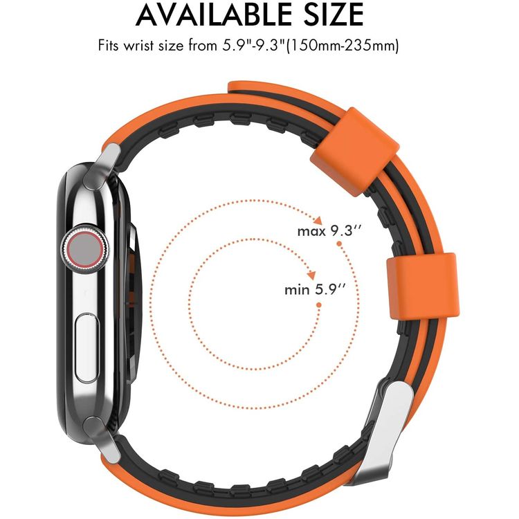 AhaStyle Premium Silicone Breathable Replacement Wrist Band Strap, Adjustable Watch Band Duotone Design Compatible for Apple Watch 42/44mm - Orange / Black