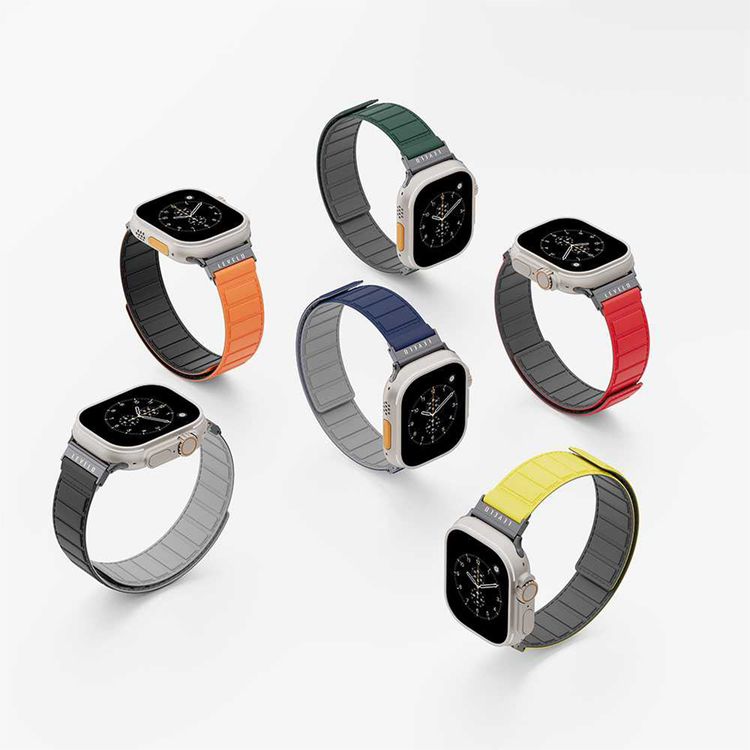 Levelo Vogue Silicone Watch Strap with Magnet for Apple Watch 49/45/22mm, Hypoallergenic Material, Compatible with SE, Series 8, 7, 6, 5 & 4, 360° Rotating Interface, Lightweight & Flexible Fit - Blue / Gray